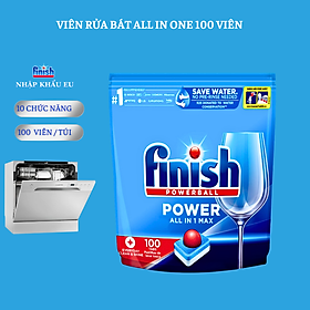 Viên Rửa Chén Bát Hương Chanh Finish Powerball Power All In 1 Max - Túi 100 viên siêu tiết kiệm