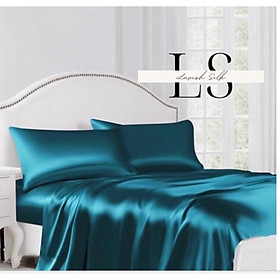 Bộ Ga Gối Phi Lụa Lavish Silk Cao Cấp Mát Lạnh Hàng Loại 1 Không Nối Vải -Xanh Cổ Vịt