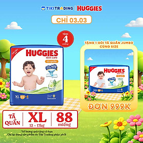 Tã/bỉm quần Huggies Skin Care Mega Jumbo XL84+4 miếng với tràm trà dịu da