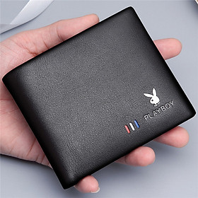 Playboy wallet men's short first layer leather wallet business casual horizontal wallet multi-card seat wallet black