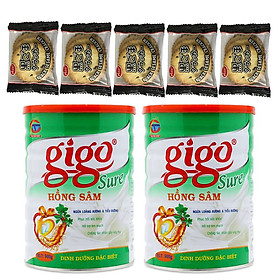Combo 2 hộp Sữa Bột Gigo Sure Hồng Sâm 900g – Dinh dưỡng đặc biệt ngừa loãng xương, xơ vữa động mạch và tiểu đường, hỗ trợ tim mạch (JISENG) – Tặng 05 bánh quy Nhật Bản hiệu Aee