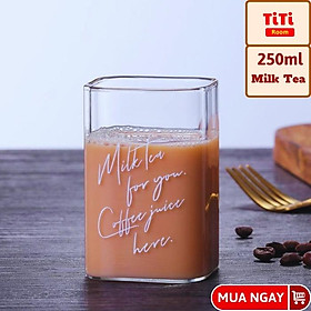 Ly thủy tinh vuông trong suốt uống nước cute chịu nhiệt pha cafe sinh tố, Cốc thủy tinh vuông dễ thương cocktail