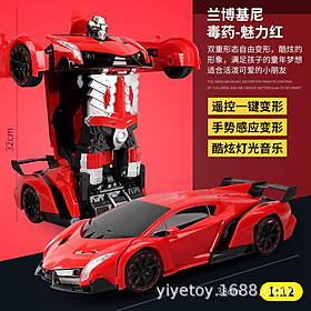 Giao hàng nhanh 20 năm mới Bugatti một nút biến dạng ô tô điều khiển từ xa biến dạng robot trẻ em sạc điện ô tô đồ chơi - lamborghini [đỏ