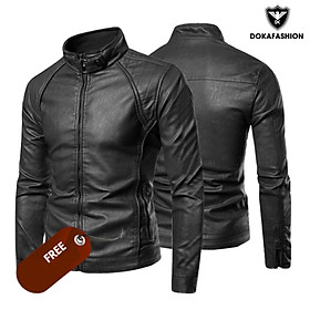 Áo Khoác Da Nam đen, viền đỏ - DK017