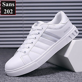 Giày thể thao sneaker nam Sans202 trắng sọc bạc