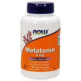 NOW Melatonin 5mg - MẤT NGỦ CHO TRÁI MÚI GIỜ, Bổ Sung Hormone Tự Nhiên Melatonin Giúp Tạo Giấc Ngủ Một Cách Tự Nhiên Chai 180 Viên