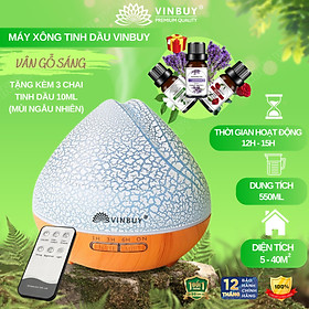 Máy xông tinh dầu VINBUY búp sen, máy khuếch tán phun sương tạo ẩm, máy xông tinh dầu phòng ngủ, spa, nhà hàng, dung tích lớn led 07 màu - Hàng chính hãng - Vân rạn sáng
