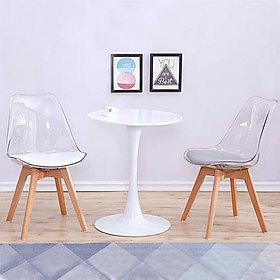 Mua Bộ bàn tiếp khách 2 ghế Eames  thân nhựa trong suốt nệm PVC chân gỗ bàn chân trụ mặt tròn 60cm Bộ bàn ghế nhỏ gọn tiết kiệm diện tích SL TE TULIP 2-06W / DSW-PC3 Livingroom Compact Table Set