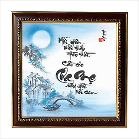 Tranh Thư Pháp MONG CHA MẸ SỐNG LÂU V44-06 (46 x 46 cm) Thế Giới Tranh Đẹp