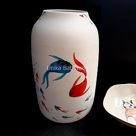 Bình Cắm Hoa Hoạ Tiết Cá Đàn - Vẽ Và Vuốt Bằng Tay -ABV-BBMCD002