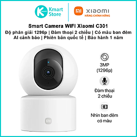 Camera thông minh Xiaomi C301 | xoay 360° | Hình ảnh 2K 3MP | Đàm thoại 2 chiều | Phiên bản quốc tế DGW phân phối | Hàng Chính Hãng