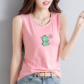 Áo thun 3 lỗ nữ sát nách Cute Dino vải cotton co giãn 4 chiều cao cấp-SN114 - Hồng - M