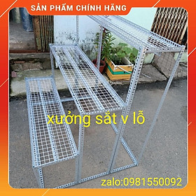Kệ sắt V lỖ Bậc Thang 3 bậc thang ( lưới sắt ô vuông) Rộng 20cm-30cm-40cm-50cm x dài 1,2M và 1,5M( NHiều kích thước)