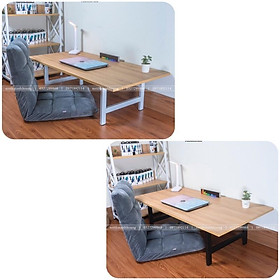 Combo bàn và ghế ngồi bệt gấp gọn lắp sẵn , bàn laptop gỗ ngồi làm việc và ghế tatami - Sồi 1m + ghế ghi