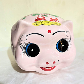 Heo Sứ Hồng Bát Tràng Tai Vểnh Tài Lộc Cao 18cm