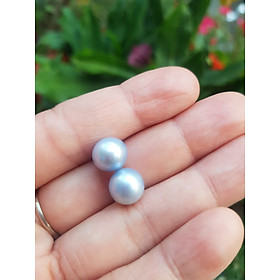 Đôi Bông Tai Ngọc Trai xanh dương nhẹ bóng đẹp 9mm Size hạt 9mm ngọc trai cao cấp thiên nhiên mệnh Thủy Mộc Nữ về bọc Vàng làm đôi bông tai vàng đeo cực kỳ xinh luôn ạ