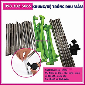 Khung/kệ trồng rau mầm - loại 5 tầng có bánh xe - Giá đỡ khay trồng  rau mầm