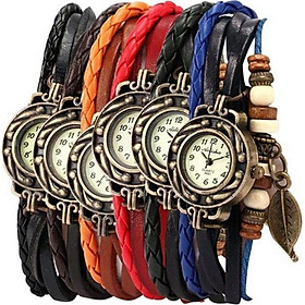 Yunanwa Pack of 6 Women's Watches Vintage Wrap Around Bead Leaf Bracelet Quartz Wholesale Set