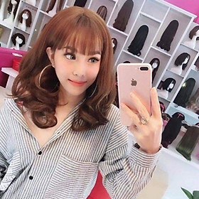 Tóc giả nữ tặng lưới chùm tóc- Tóc giả cao cấp nguyên đầu xoăn qua vai cao cấp - hình thật