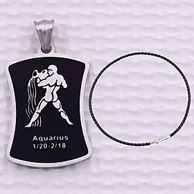 Mặt dây chuyền cung Bảo Bình - Aquarius inox trắng kèm vòng cổ dây da đen + móc inox trắng, Cung hoàng đạo