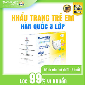 Khẩu Trang Trẻ Em Anyguard Hàn Quốc 3 Lớp Chính Hãng (Cỡ Lớn Cho Bé Dưới 13Tuổi - Hộp 50 Chiếc)-베이비 마스크 - Face Mask For Kids Under 13 yearsold-ISO 9001:2015, ISO 13485:2016, QCVN 01:2017/BTC