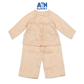 Bộ quần áo bà ba dài unisex cho bé hoa văn Vân Gỗ lụa kem hồng - AICDBTRSXX1Q - AIN Closet