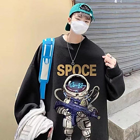 Áo Sweater Tay Dài Cổ Tròn Dáng Rộng In Hình Phi Hành Gia