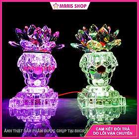 Mua Đèn Thờ Hoa Sen PHA LÊ Nguyên Khối Cao 16cm Phát Sáng Toàn Thân LED Tự Đổi Màu  Đèn Thờ Đẹp  MRHT46 