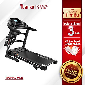 [Còn hàng] Máy chạy bộ đa năng tại nhà Toshiko MC33 PRO, chức năng nâng dốc tự động theo nhu cầu, kèm theo đai massage và thanh gập bụng, đồng hồ hiển thị thông số nhịp tim, calo tiêu thụ