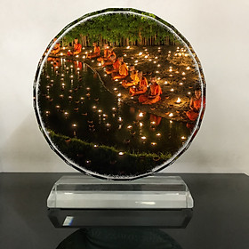 Pha lê tròn vĩnh cửu phi 10 in hình Buddhism - đạo phật (1) . Pha lê tròn để bàn trang trí đẹp chủ đề tôn giáo