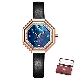  Đồng hồ thời trang nữ với dây đeo bằng da đính kim cương pha lê Chống thấm nước 
MINI FOCUS Women Quartz Watch Octagon Case-Màu Đen & Vàng hồng