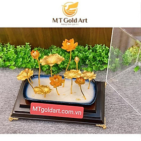 Chậu hoa sen dát vàng (15x33x26cm) MT Gold Art- Hàng chính hãng, trang trí nhà cửa, quà tặng dành cho sếp, đối tác, khách hàng, sự kiện
