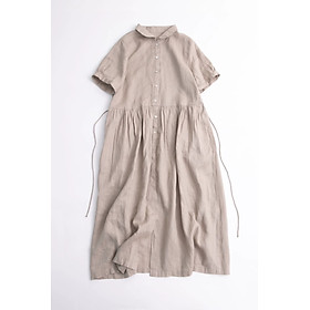 Đầm babydoll nữ thiết kế cổ sen mềm mại, nữ tính vải Linen mịn mát
