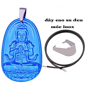 Mặt Phật Đại nhật như lai thuỷ tinh xanh biển 3.6 cm kèm móc và vòng cổ dây cao su đen, Mặt Phật bản mệnh
