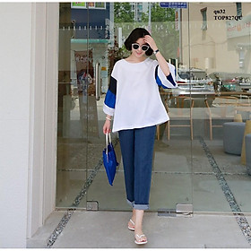 TOP741 ÁO NỮ PHỐI MÀU TAY PHỒNG