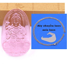 Mặt Phật Đại thế chí 5 cm (size XL) pha lê hồng kèm móc và dây chuyền inox, Mặt Phật bản mện