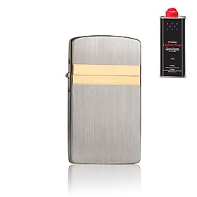Mua Combo Hộp Quẹt Bật Lửa Xăng Đá Siêu Mỏng Z610  Họa Tiết Nền Bạc Xước + Tặng Bình Xăng Chuyên Dụng Cho Bật Lửa (Giao Màu Ngẫu Nhiên)