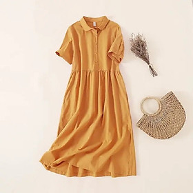 Đầm suông cổ tròn nhún eo, chất thô đũi mềm mát, thích hợp mùa hè, thời trang nữ ARCTIC HUNTER AH158
