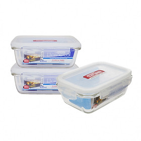 Bộ 3 hộp thủy tinh chịu nhiệt chữ nhật 430ml lock&lock llg424s3