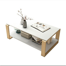 Mua Bàn trà kiểu Nhật chân gỗ sồi 2 tầng cao cấp màu vân gỗ sáng   bàn sofa 2 tầng kích thước 120*60*43cm