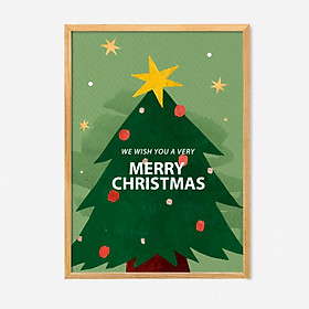Tranh quà tặng Giáng Sinh trang trí khung kính gỗ sồi treo tường cao cấp"We Wish You A Merry Chrismas"