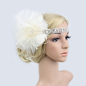 2-10pack Woman Elastic Feather Headband Party Rhinestone Forehead Decor White