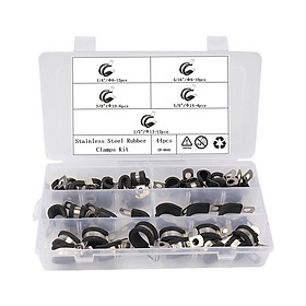 44pcs Rubber Insulated Clamp Kit Metal for Tube Pipe Wire Cord Installation