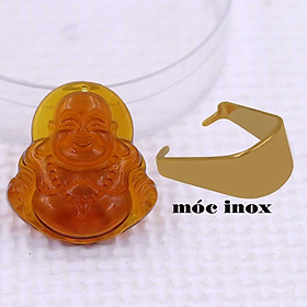 Mặt Phật Di lặc Pha lê trà 3.6 cm kèm móc inox vàng, mặt dây chuyền Phật cười