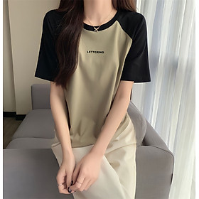 Áo Thun Babe Tee Leterring Tay Phối Màu In Chữ 4 Màu