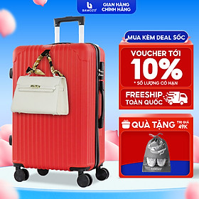 Vali du lịch BAMOZO 8801 vali kéo nhựa được bảo hành 5 năm - Đỏ - Size 24