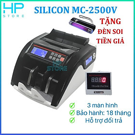 Máy đếm tiền Silicon MC 2500V, nhỏ gọn, siêu bền, bảo hành 18 tháng, 3 màn hình hiển thị