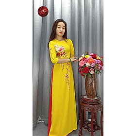 Áo dài nữ vàng trơn họa tiết hoa ngực chất lụa nhật mềm min - Áo dài Airi