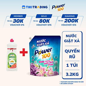 Túi Nước Giặt Xả POWER100 Hương Nước Hoa Pháp 3.2KG