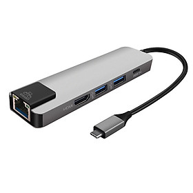 Hub USB Type C 5 in 1 To HDMI, RJ45, 2 x USB 3.0, USB Type C - Màu Ngẫu Nhiên (F1)